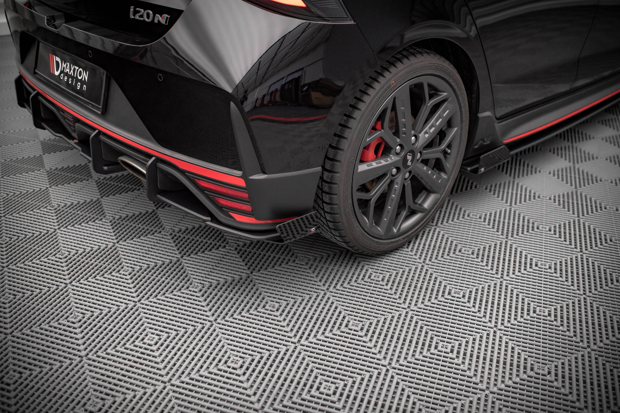 Street Pro Heck Ansatz Diffusor + Flaps passend für Hyundai I20 N Mk3 rot+ Hochglanz Flaps
