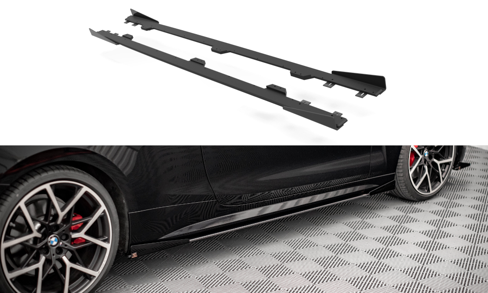 Street Pro Seitenschweller Leisten passend für BMW 4er M-Paket G22 rot+ Hochglanz Flaps