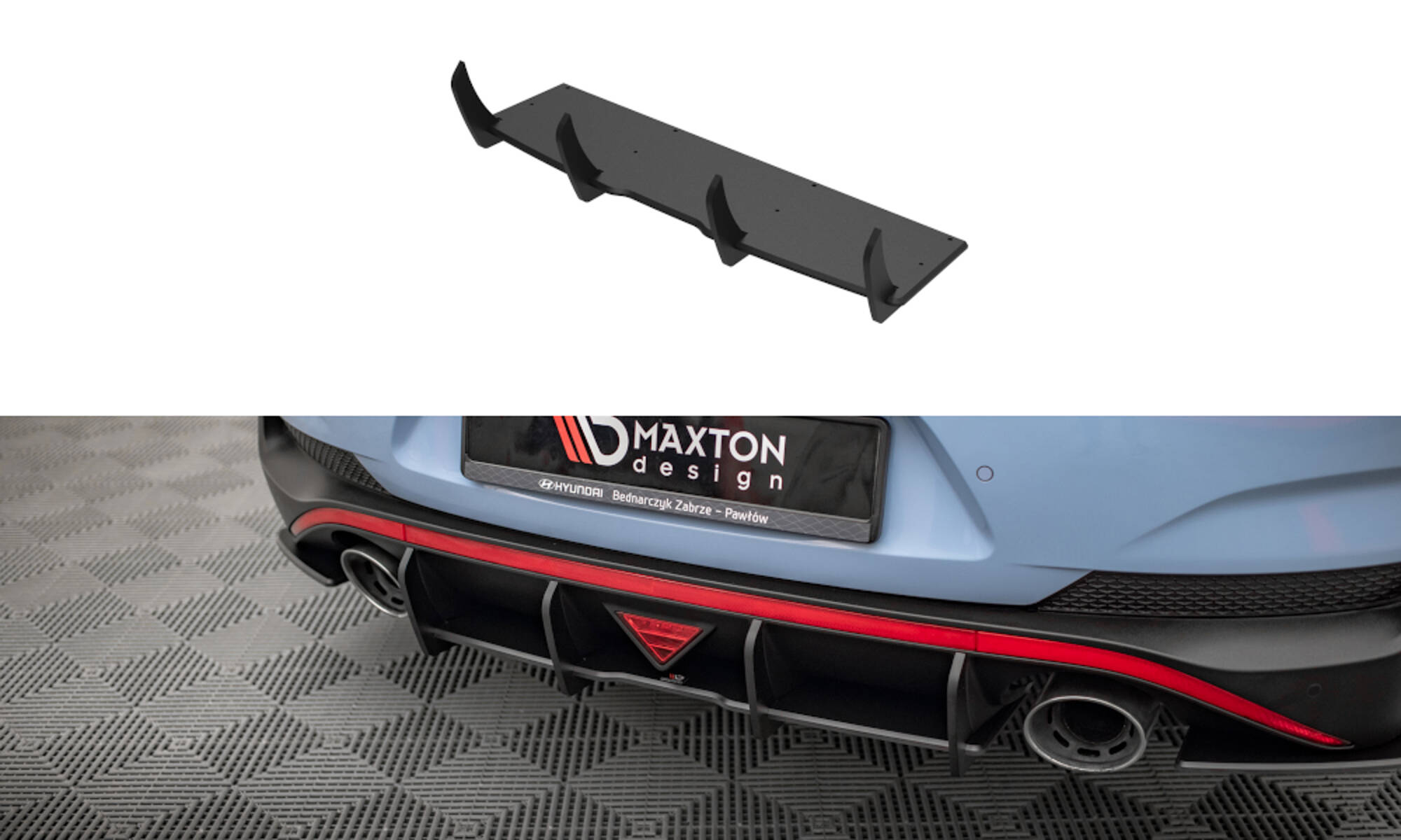 Street Pro Heckschürze Heck Ansatz Diffusor passend für Hyundai I30 N Fastback FL Mk3 schwarz-rot