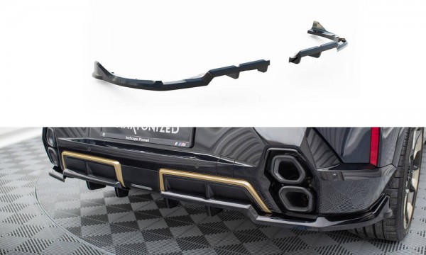 Hinten Splitter (mit einem vertikalem balken) für BMW XM G09 schwarz Hochglanz