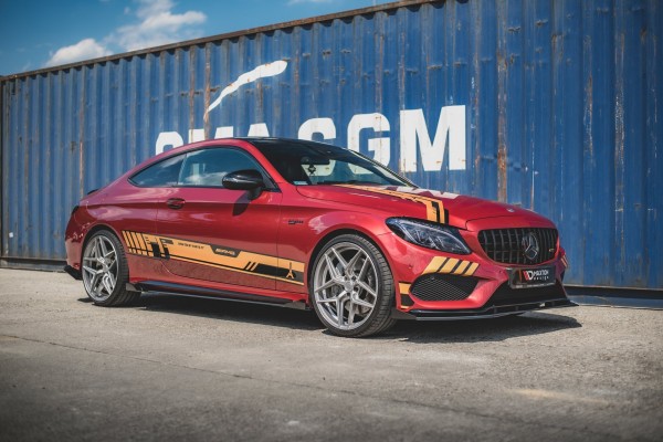 Robuste Racing Seitenschweller Ansatz für für + Flaps Mercedes-AMG C43 Coupe C205 schwarz Hochglanz