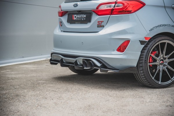 Robuste Racing Diffusor Heck Ansatz +Flaps für Ford Fiesta Mk8 ST schwarz Hochglanz