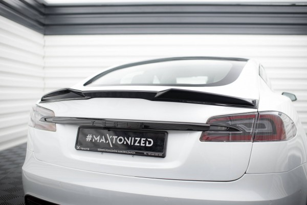 Spoiler CAP für 3D Tesla Model S Plaid Mk1 Facelift schwarz Hochglanz