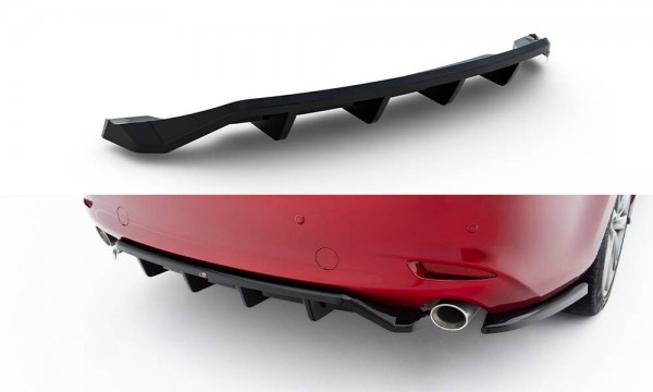 Hinten Splitter (mit einem vertikalem balken) für Mazda 6 Limousine Mk3 Facelift schwarz Hochglanz