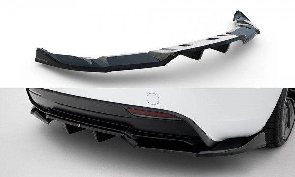 Hinten Splitter (mit einem vertikalem balken) V.1 für Tesla Model 3 Performance Mk1 Facelift schwarz
