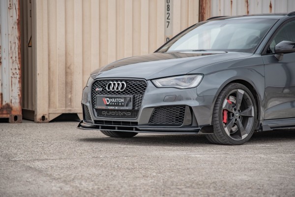 Robuste Racing Front Ansatz für passend +Flaps für Audi RS3 8V Sportback schwarz Hochglanz