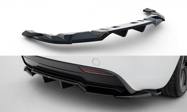 Hinten Splitter (mit einem vertikalem balken) V.2 für Tesla Model 3 Performance Mk1 Facelift schwarz