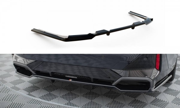Hinten Splitter (mit einem vertikalem balken) V.2 für BMW 5er / i5 M-Paket G60 schwarz Hochglanz
