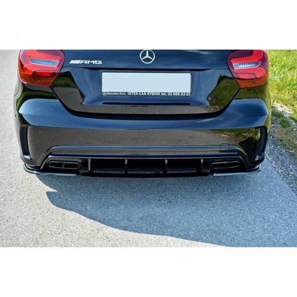 Heck Ansatz Flaps Diffusor passend für Mercedes A W176 AMG Facelift schwarz Hochglanz