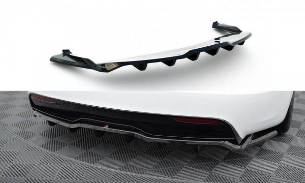 Hinten Splitter (mit einem vertikalem balken) V.2 für Tesla Model S Plaid Mk1 Facelift schwarz Hochg
