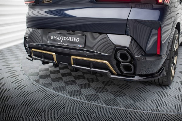 Hinten Splitter (mit einem vertikalem balken) für BMW XM G09 schwarz Hochglanz