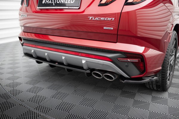 Hinten Splitter (mit einem vertikalem balken) für Hyundai Tucson N-Line Mk4 schwarz Hochglanz