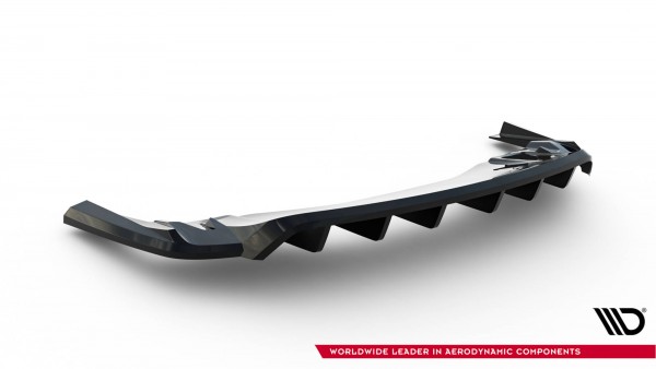 Hinten Splitter (mit einem vertikalem balken) für Porsche Taycan Turbo S Mk1 schwarz Hochglanz