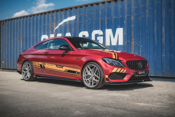 Robuste Racing Seitenschweller Ansatz für für + Flaps Mercedes-AMG C43 Coupe C205 schwarz Hochglanz