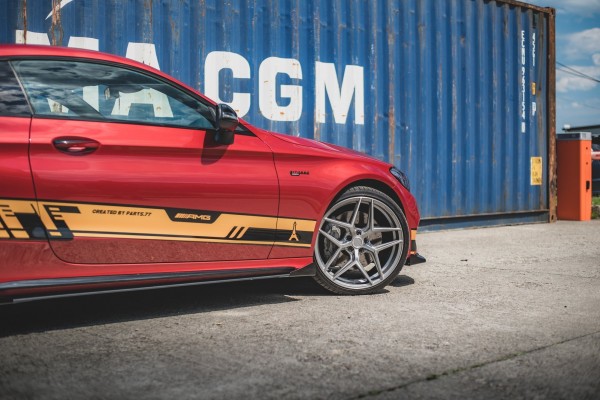 Robuste Racing Seitenschweller Ansatz für für + Flaps Mercedes-AMG C43 Coupe C205 schwarz Hochglanz