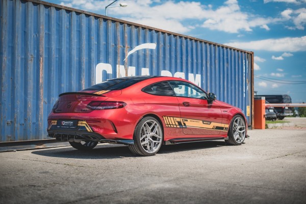 Robuste Racing Heck Ansatz Flaps Diffusor +Flaps für Mercedes-AMG C43 Coupe C205 schwarz Hochglanz