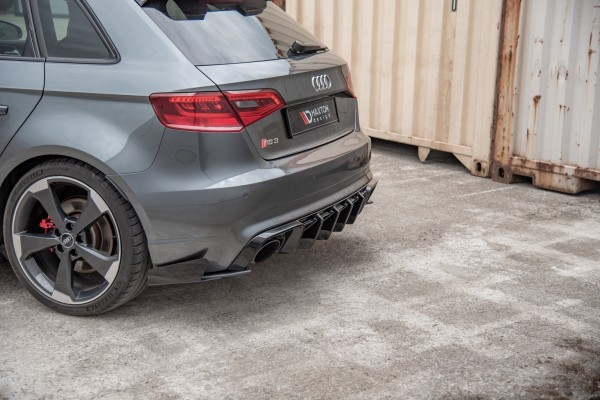 Robuste Racing Heck Ansatz Flaps Diffusor +Flaps für Audi RS3 8V Sportback schwarz Hochglanz