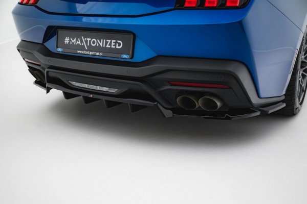 Hinten Splitter (mit einem vertikalem balken) für Ford Mustang GT Mk7 schwarz Hochglanz