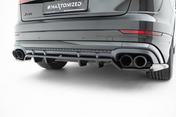 Hinten Splitter (mit einem vertikalem balken) V.2 für Audi SQ8 / Q8 S-Line Mk1 Facelift schwarz Hoch