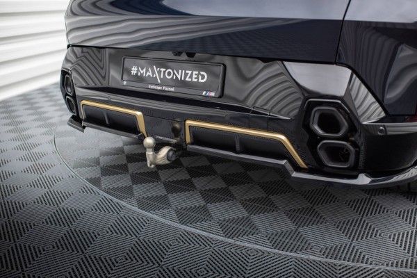 Hinten Splitter (mit einem vertikalem balken) für BMW XM G09 schwarz Hochglanz