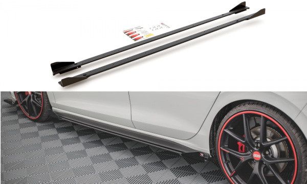 Robuste Racing Seitenschweller Ansatz für für + Flaps Volkswagen Golf 8 GTI / GTI Clubsport schwarz