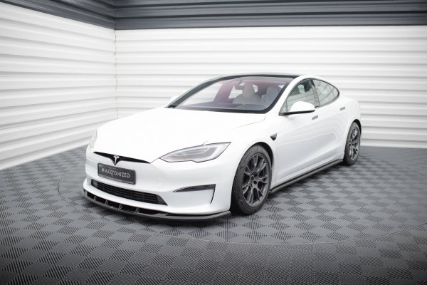 Front Ansatz V.3 für Tesla Model S Plaid Mk1 Facelift schwarz Hochglanz