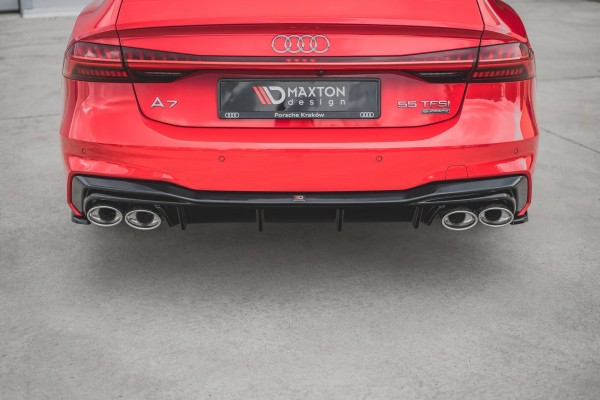 Diffusor Heck Ansatz für + Endschalldampfer Sportauspuff Attrappe Audi A7 C8 S-Line