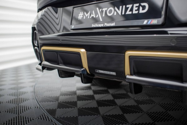 Hinten Splitter (mit einem vertikalem balken) für BMW XM G09 schwarz Hochglanz