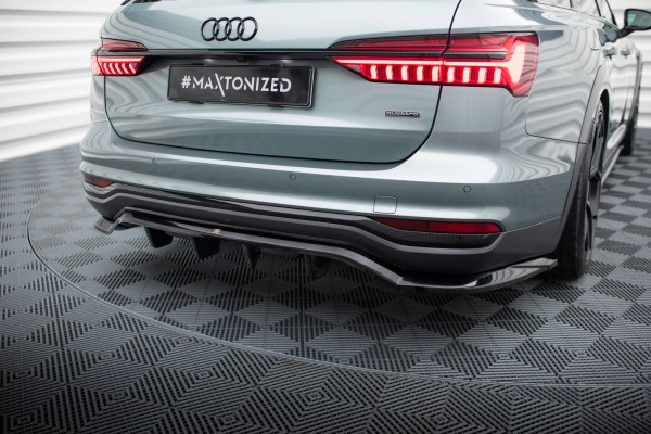 Hinten Splitter (mit einem vertikalem balken) für Audi A6 Allroad C8 schwarz Hochglanz