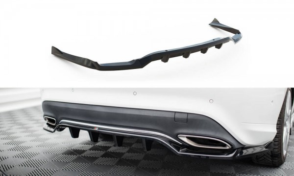 Hinten Splitter (mit einem vertikalem balken) für Mercedes-Benz CLA C117 Facelift schwarz Hochglanz