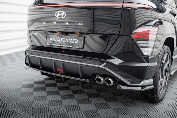 Hinten Splitter (mit einem vertikalem balken) für Hyundai Kona N-Line Mk2 schwarz Hochglanz