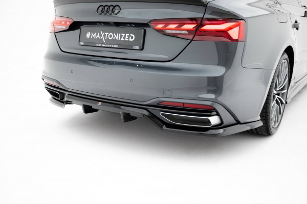 Hinten Splitter (mit einem vertikalem balken) für Audi A5 F5 Facelift schwarz Hochglanz