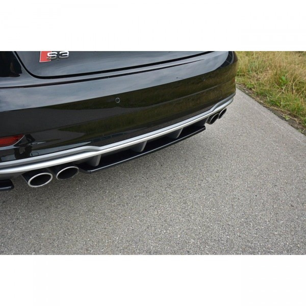Mittlerer Diffusor Heck Ansatz für Audi S3 8V FL Hatchback / Sportback / Limousine schwarz Hochglanz