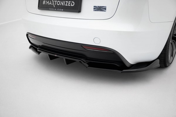 Hinten Splitter (mit einem vertikalem balken) V.1 für Tesla Model 3 Performance Mk1 Facelift schwarz