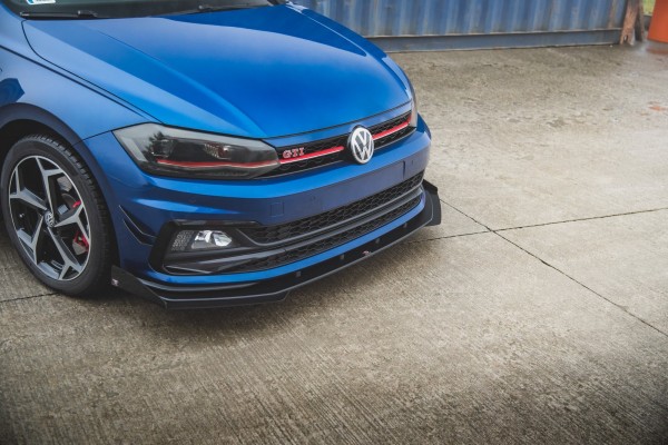 Robuste Racing Front Ansatz für passend +Flaps für Volkswagen Polo GTI Mk6 schwarz Hochglanz