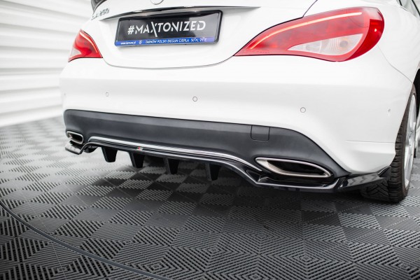 Hinten Splitter (mit einem vertikalem balken) für Mercedes-Benz CLA C117 Facelift schwarz Hochglanz