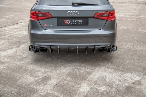 Robuste Racing Heck Ansatz Flaps Diffusor +Flaps für Audi RS3 8V Sportback schwarz Hochglanz