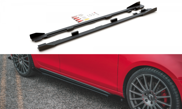 Robuste Racing Seitenschweller Ansatz für für + Flaps Volkswagen Golf GTI Mk6 schwarz Hochglanz
