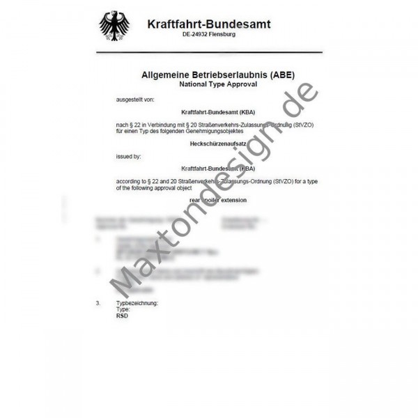 Maxtondesign Heckansatz + Flaps Gutachten ABE für RSD1 RD1 RS1 AUDI BMW VW FORD