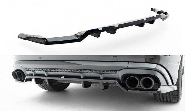 Hinten Splitter (mit einem vertikalem balken) V.2 für Audi SQ8 / Q8 S-Line Mk1 Facelift schwarz Hoch